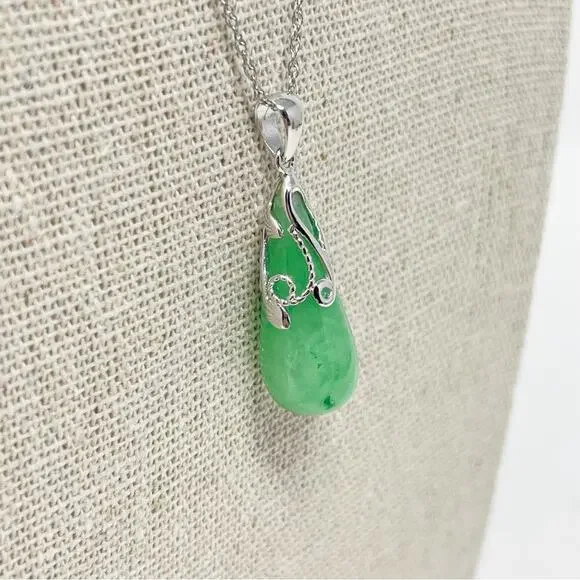 JTV Green Jadeite Rhodium Necklace over Sterling Silver - Picture 3 of 4